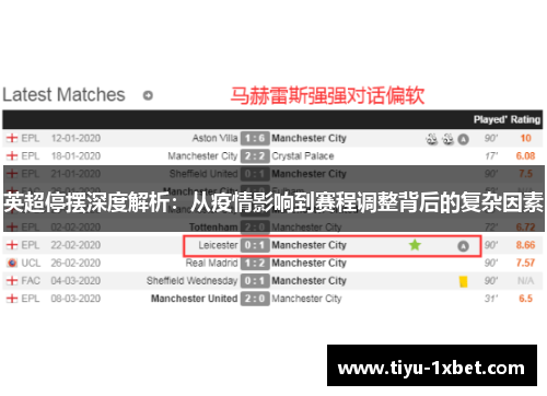 英超停摆深度解析：从疫情影响到赛程调整背后的复杂因素