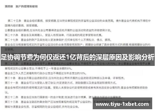 足协调节费为何仅返还1亿背后的深层原因及影响分析